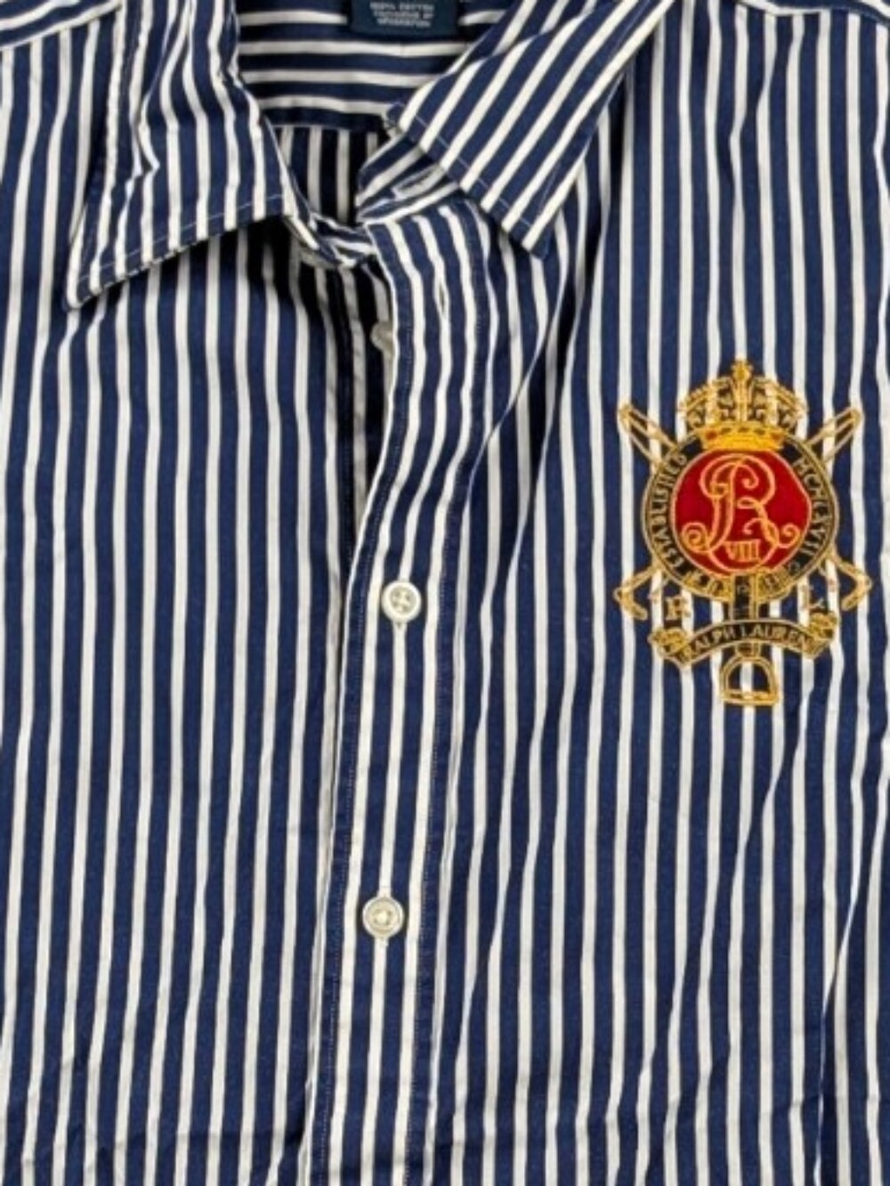 Ralph Lauren Crest Embroidered Striped Button Down Shirt Blue White Size 14 EUC - Picture 5 of 11